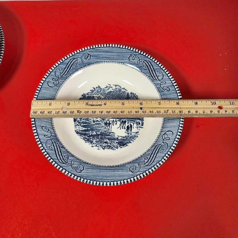 Royal‎ China Currier and Ives Blue White Plates Soup Bowls 12pcs Set Made in USA